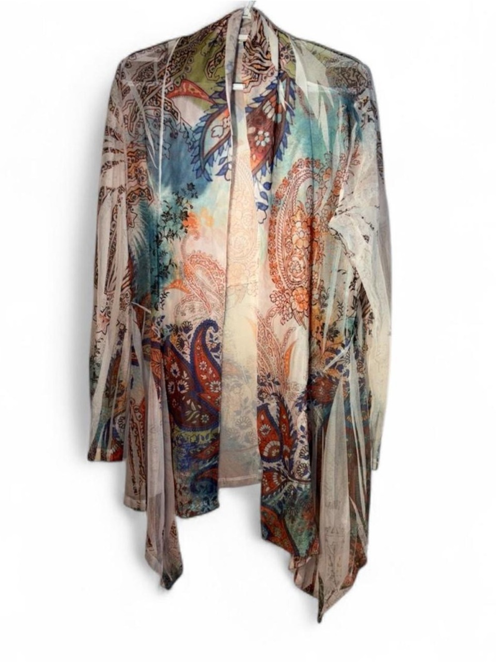 The Pyramid Collection Paisley Sheer Draped Camisole - Blue, Teal, Orange, Cream